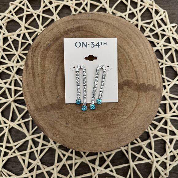 ON 34th Blue Crystal Double Chain Drop Earrings - Picture 2 of 4